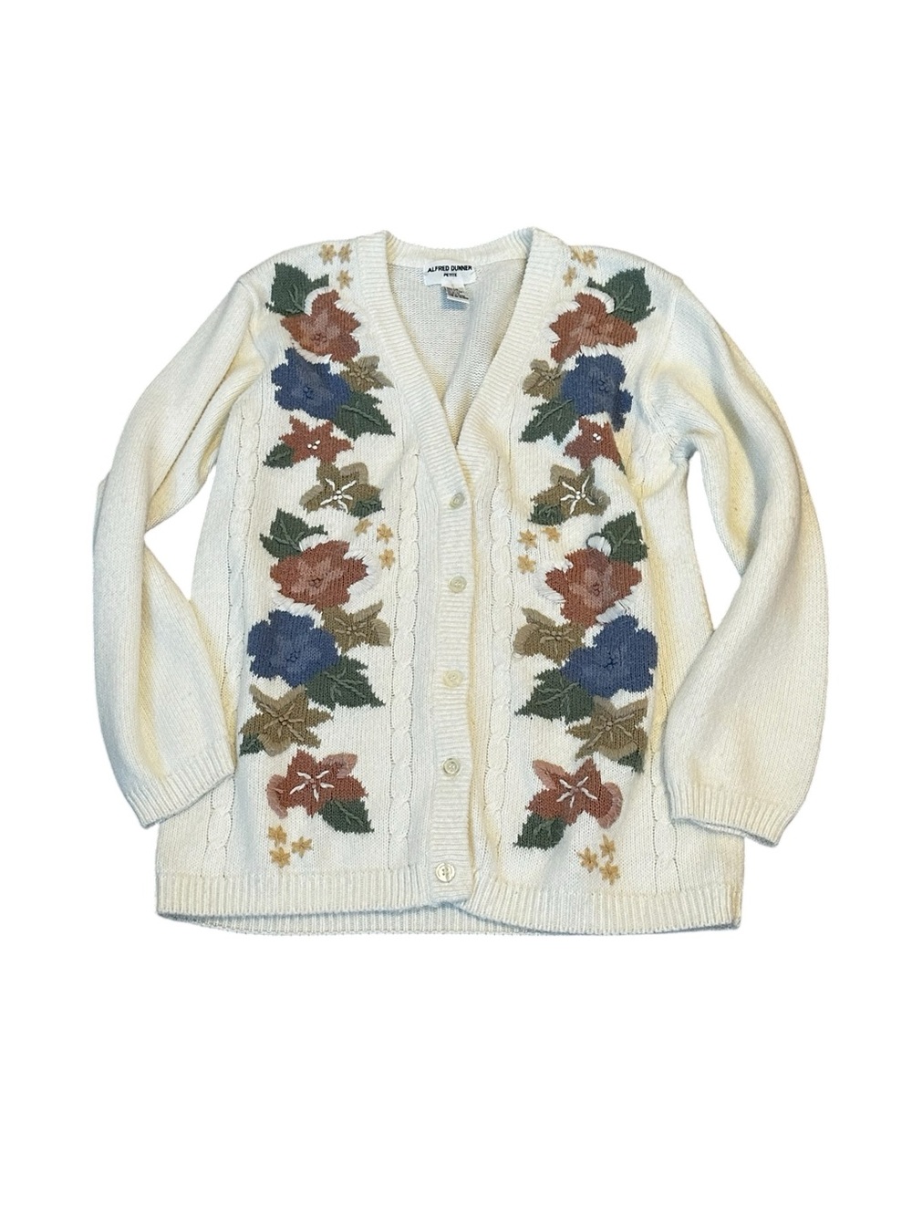 Vintage Cream Floral Embroidered Cardigan Sweater Cottagecore Forrest Fairy
